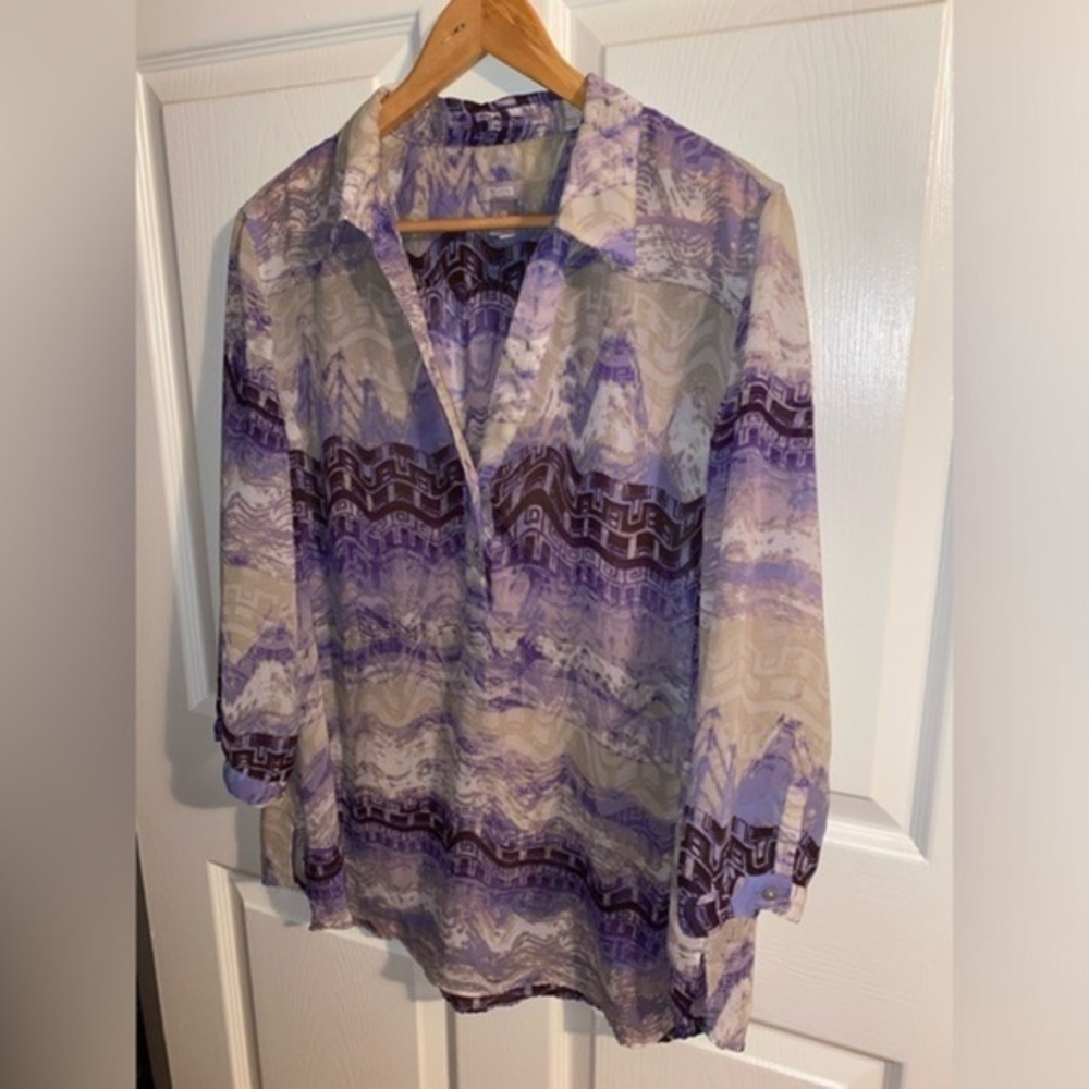 Chico's Purple Blouse Size 3, Cool Pattern, Business Chic